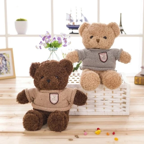 Teddy Bear Stuffed Animal Plush Toy Wearing Knitted Sweater Soft Plushie Doll For Kids Birthday Gift Home Decoration