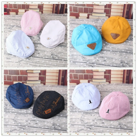 Casquette Gavroche Enfant Béret Bébé Coton Rayé Chapeau Plat Garçons Filles Avec Broderie Lapin Style Britannique