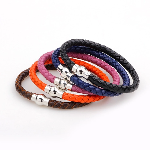 Braided Leather Bracelet With Alloy Magnetic Clasp Casual Fashion Wristband For Men Unisex