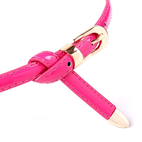 Women Fashion Slim Belt Synthetic Leather Patent Finish Waist Strap With Gold Alloy Pin Buckle For Dress Decoration Accessory