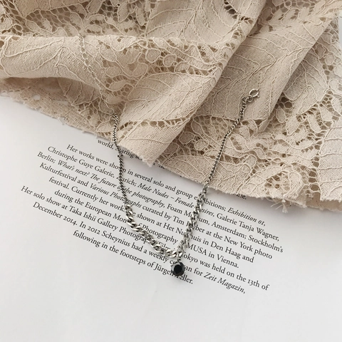 Retro Distressed 925 Sterling Silver Anklet With Black Zircon Round Pendant Chain Foot Jewelry For Women Fashion