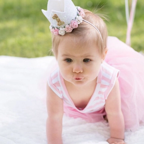 Baby Birthday Glitter Crown Headband With Foam Rose Flowers Infant Toddler Photography Prop Party Hair Accessories