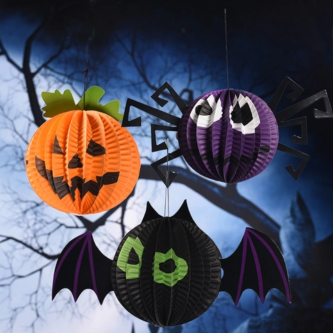 Decoraciones Colgantes De Papel Nido De Abeja Halloween Calabaza Murciélago Araña Fantasma Bruja Adornos Para Bar
