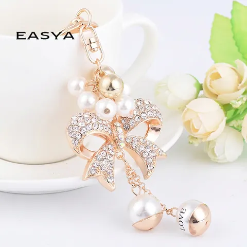 Porte-clés Nœud Charme De Sac Alliage De Zinc Strass Künstliche Perle D'imitation Pendentif LOVE Accessoire De Mode Pour Femmes