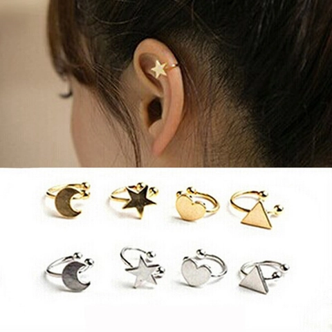 Geometrische Ohrklemmen Metall Stern Herz Mond Form Ohne Piercing U-Förmige Ear Cuffs Minimalistischer Modeschmuck Für Damen