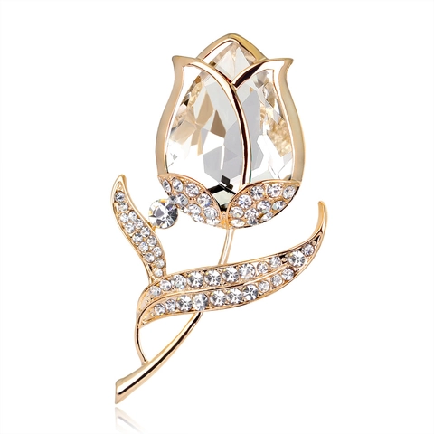 Élégante Broche Fleur De Tulipe Pour Femmes En Alliage Avec Grand Cristal Et Strass Bijoux De Revers Floraux Vintage