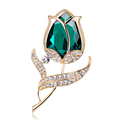 Elegante Broche de Flor de Tulipán de Aleación para Mujer Vintage con Strass Incrustado Joyería de Moda Corsage para Traje Boda Fiesta