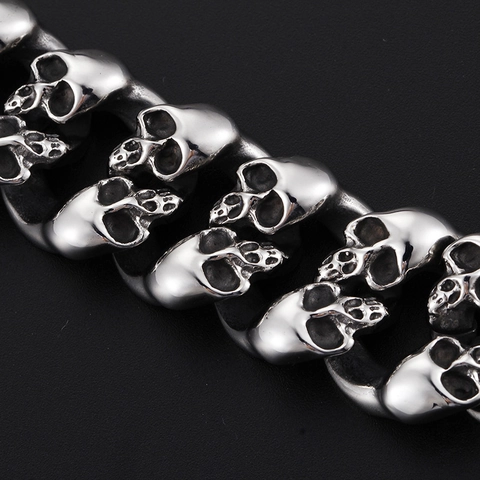 Bracciale Teschio Uomo Acciaio Inossidabile 316L Gotico Punk Biker Rock Gioielli Catena Pesante Vintage Retro Argento Nero Oro