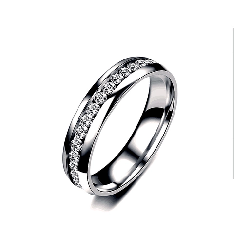Bague en Acier Titane avec une Rangée de Strass pour Femmes Hommes Simple Minimaliste Bague de Couple Bijoux Cadeau d'Anniversaire