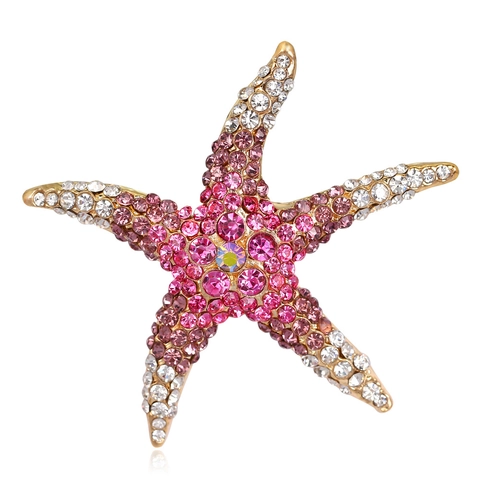 Fashion Alloy Rhinestone Starfish Brooch Pin For Women Multicolor Marine Life Style Sparkly Star Starfish Corsage Accessories