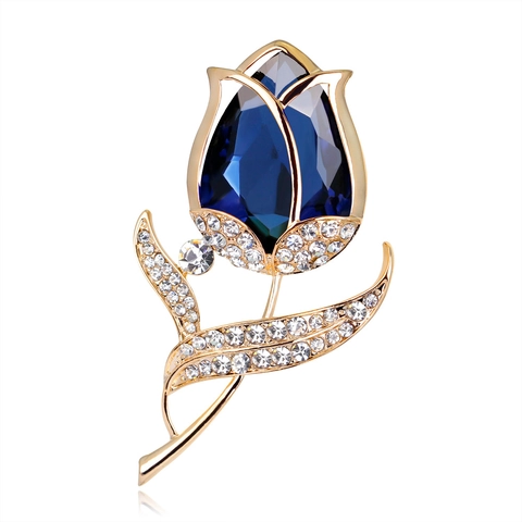 Élégante Broche Fleur De Tulipe Pour Femmes En Alliage Avec Grand Cristal Et Strass Bijoux De Revers Floraux Vintage