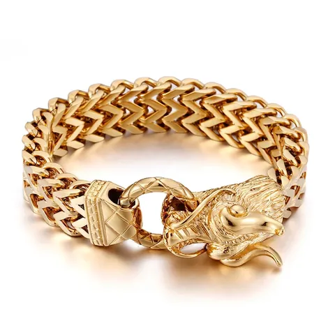 Pulsera De Cabeza De Dragón Para Hombre Acero Inoxidable 316L Cadena Franco Pesada Joyería Punk Rock Estilo Biker