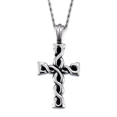 Colgante De Cruz Retro Para Hombre Textura Trenzada Vintage Acero Inoxidable Estilo Punk Gótico Joyería