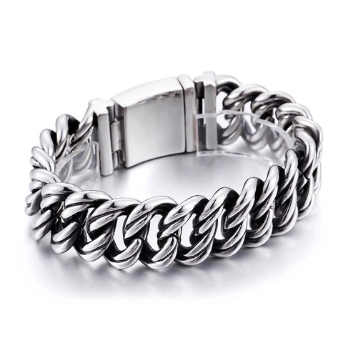 Pulsera De Cadena De Eslabones Cubanos Para Hombre Acero Inoxidable 316L Pesada Punk Retro Hip Hop Joyería