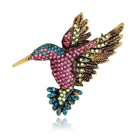 Spilla Colibrì Colorata Lega Strass Cristallo Oro Vintage Forma Animale Spilla Gioielli Per Donne