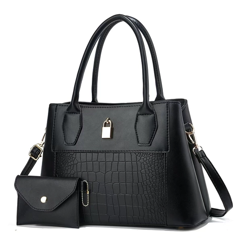 Sac À Main Femme Motif Crocodile Cuir PU Élégant Sac À Épaule Bandoulière Avec Petite Pochette Serrure En Métal Grande Capacité