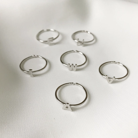 Initial Letter Open Adjustable Rings 925 Sterling Silver Wire Wrapped Handmade Minimalist Dainty Jewelry For Women