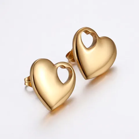 Heart Stud Earrings 18K Gold Plated Stainless Steel Hollow Love Shape Minimalist Polished Fashion Jewelry For Women