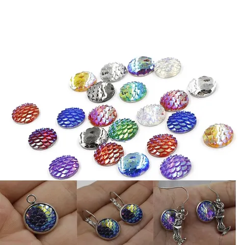 Mermaid Fish Scale Cabochons Round Iridescent Resin Flat Back Decorative DIY Jewelry Making Findings