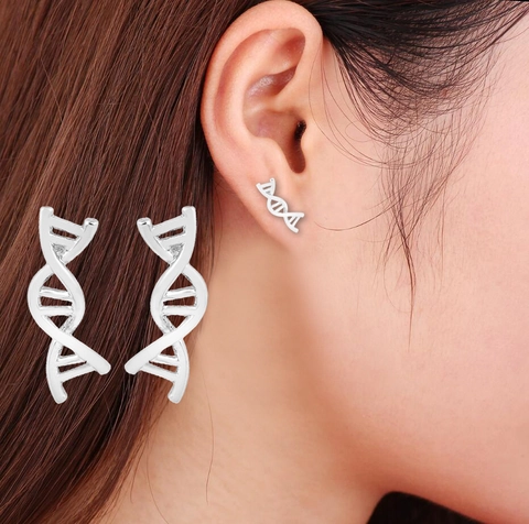 Pendientes de Botón de Doble Hélice de ADN para Mujer Amantes de la Ciencia Biológica Joyería de Metal Geométrico Irregular Oro Plata