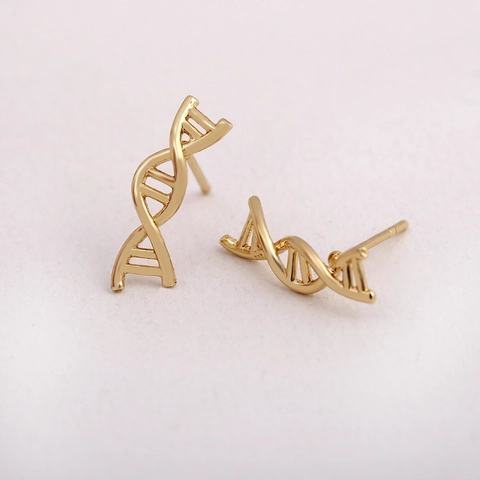 Pendientes de Botón de Doble Hélice de ADN para Mujer Amantes de la Ciencia Biológica Joyería de Metal Geométrico Irregular Oro Plata