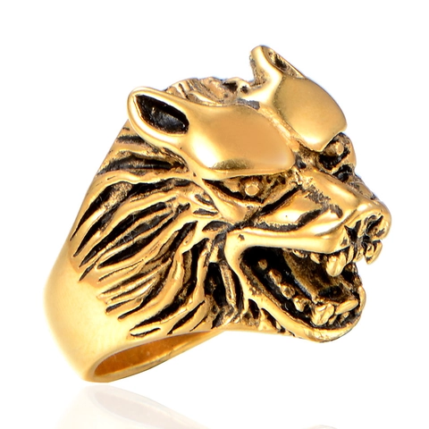 Anillo Cabeza De Lobo Acero Inoxidable Punk Rock Vintage Joyería Biker Para Hombres Estilo Animal Dominante