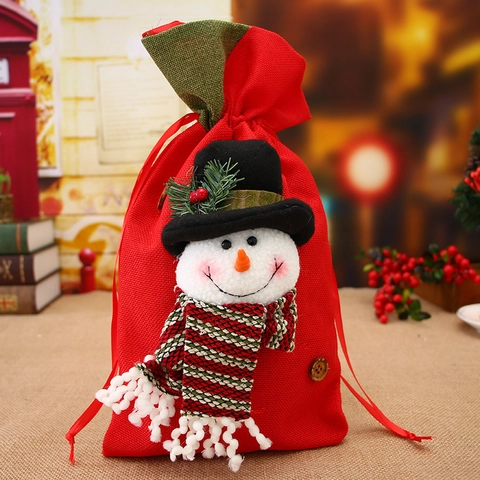 Sacchetti Regalo Babbo Natale Pupazzo di Neve Renna in Iuta con Coulisse Sacchetto Caramelle Decorazioni Natalizie 3D