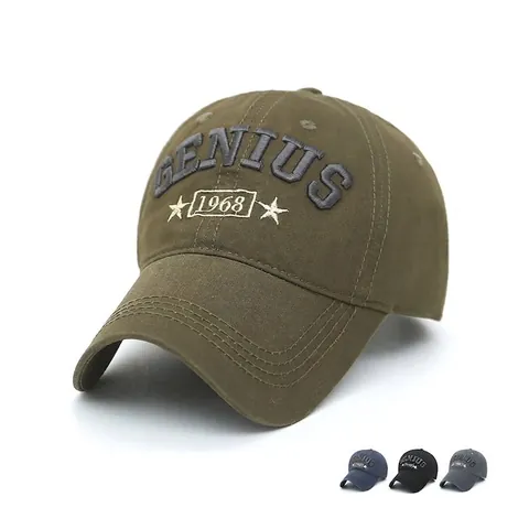 Baseball Cap Washed Cotton 3D Genius 1968 Embroidery Adjustable Vintage Sunshade Hat For Men Women
