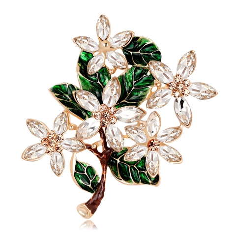 Spilla a Forma di Fiore in Lega d'Oro Vintage Con Foglie di Smalto Verde e Accenti di Strass Elegante Spilla Floreale per Donna Gioielli