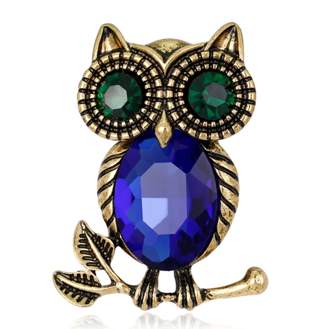 Vintage Uil Dier Broche Legering Pin Met Gefacetteerd Glaskristal Antiek Goud Kleur Sieraden Accessoire Voor Dames