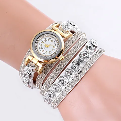 Orologio Al Quarzo Da Donna Bracciale Multistrato Strass Cinturino In Pelle PU Moda Gioielli Bohémien