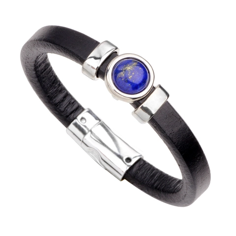 Pulsera De Cuero Genuino Para Hombre Brazalete Vintage De Piel De Vaca Con Hebilla Magnética De Aleación E Incrustación Gema