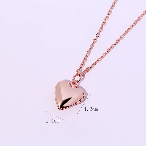 Heart Shaped Locket Necklace For Women Copper Rhinestone Inlaid Opening Photo Frame Pendant Fashion Adjustable Jewelry Necklace