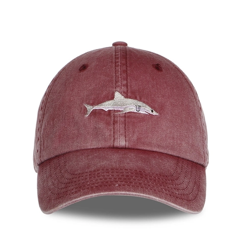 Washed Cotton Baseball Cap Shark Embroidery Vintage Distressed Adjustable Dad Hat For Men Women Casual Outdoor Sunshade