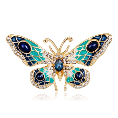 Schmetterling Brosche Pin Legierung Emaille Blau Grün Farbverlauf Strass Vintage Elegant Tier Anstecknadel Für Damen