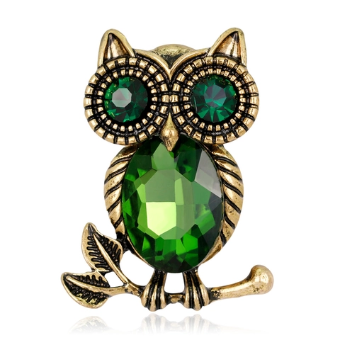 Vintage Uil Dier Broche Legering Pin Met Gefacetteerd Glaskristal Antiek Goud Kleur Sieraden Accessoire Voor Dames