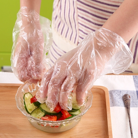Guanti Monouso Plastica HDPE Alimentare Trasparente Ispessito Per Cucina Pulizia Manipolazione Alimenti Ambidestro