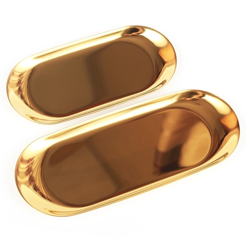 Minimalist Oval Stainless Steel Storage Tray Mirror Polished Jewelry Cosmetic Serving Plate Home Decor Organizer