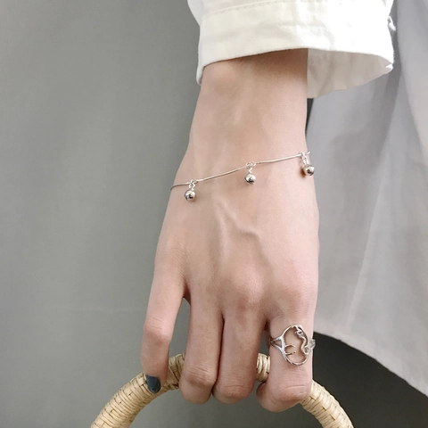 925 Sterling Silber Glocken Armband Mit Runden Perlen Schlangenkette Minimalistischer Koreanischer Stil Schmuck Für Damen