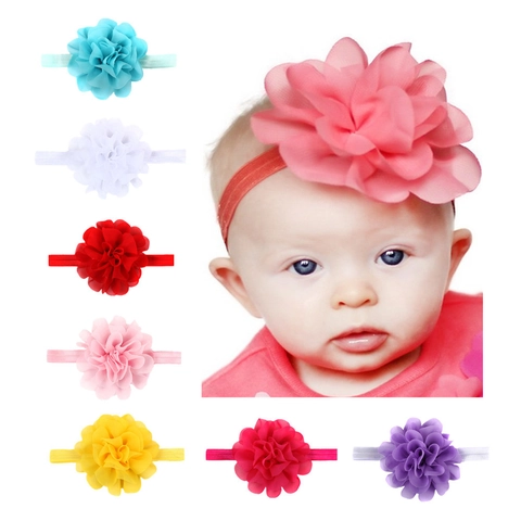 Baby Girls Elastic Headband Chiffon Flower Handmade Floral Hair Accessories Infant Toddler Soft Fabric Breathable Headwear