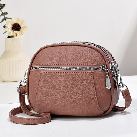 Women Crossbody Bag Lychee Texture PU Leather Multi Layer Zipper Multi Compartment Small Shoulder Bag Trendy Versatile
