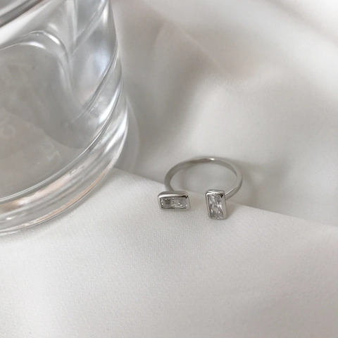 Anello Aperto In Argento Sterling 925 Con Zirconi Cubici Rettangolari Gioielli Geometrici Minimalisti Regolabili Per Donna