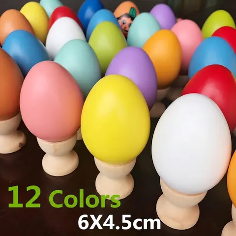 Solid Wood Easter Eggs DIY Painting Simulation Graffiti Toys Smooth Surface For Kids Early Education Art Crafts