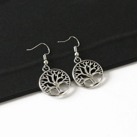 Lebensbaum Hängeohrringe Legierung Metall Zirkon Vintage Retro Stil Schmuck Für Frauen