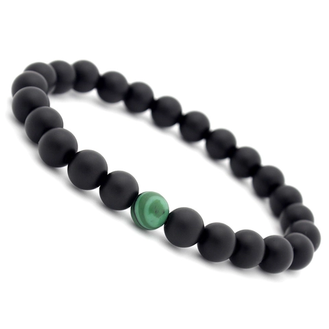 Bracciale Di Perline In Pietra Nera Opaca E Imitazione Malachite Per Coppie Gioielli Elastici Con Perline Tonde Naturale
