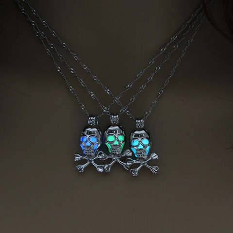 Collana Con Ciondolo Teschio Luminoso Lega Argento Bagliore Nel Buio Halloween Party Gothic Punk Gioielli