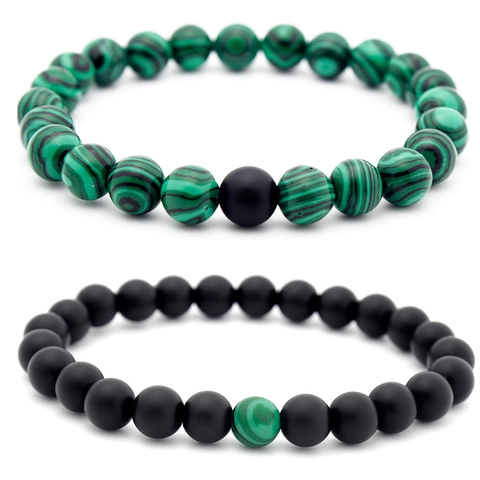 Bracciale Di Perline In Pietra Nera Opaca E Imitazione Malachite Per Coppie Gioielli Elastici Con Perline Tonde Naturale