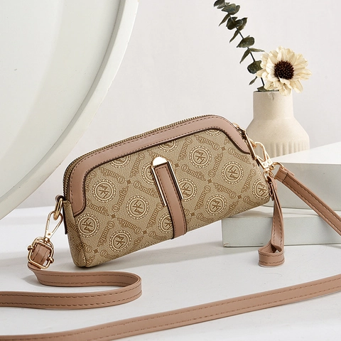 Borsa A Tracolla Con Stampa Monogram Vintage Da Donna In Pelle PU Piccola Borsa A Spalla Quadrata Con Doppia Cerniera E Hardware Dorato