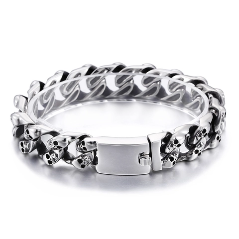 Bracciale A Catena Con Teschio Da Uomo In Acciaio Inossidable 316L Gioielli Punk Gothic