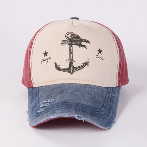 Cappellino Da Baseball In Cotone Distressed Vintage Stampa Ancora Patchwork Cappello Parasole Per Uomo Donna Regolabile